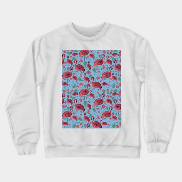 Flamazing day flamingos pattern blue background Crewneck Sweatshirt by Arch4Design